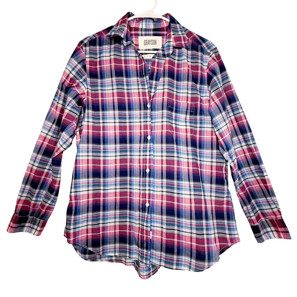 Grayson The Hero Shirt Womens 03 Medium Plaid Pink Blue Cotton Button Up